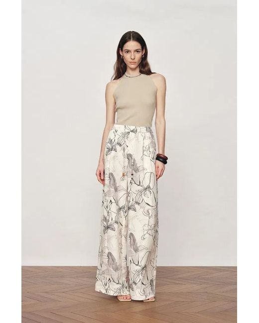Fabrique Natural Emma Handpainted Floral Elastic Waist Wide Leg Pants