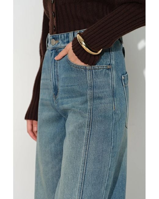 Fabrique Blue Bert Buckle Back Barrel Leg Jeans