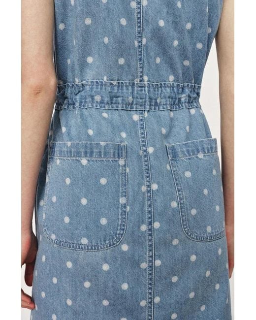 Fabrique Blue June Faded Polka-Dot Drawstring Waist Sleeveless Dress