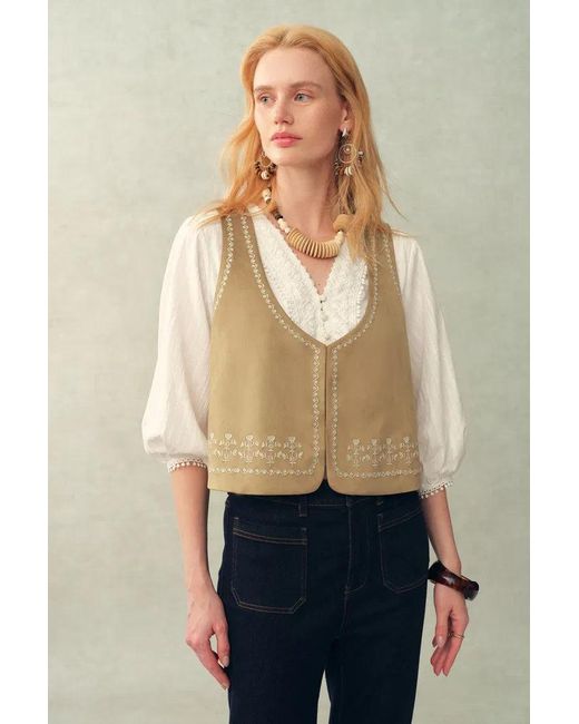 Fabrique Blue Vestsue Faux Embroidered Suede Sleeveless Vest Top