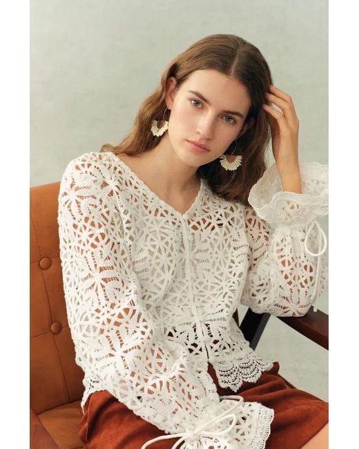 Fabrique Natural Amara Openwork V Neck Cardigan