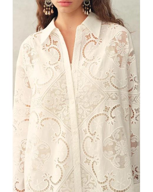 Fabrique Natural Eliana Cutwork Embroidery Longline Cover Up Long Sleeves Shirt
