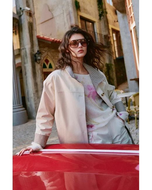 Fabrique Brown Sita Check Panel Belted Cropped Trench Coat
