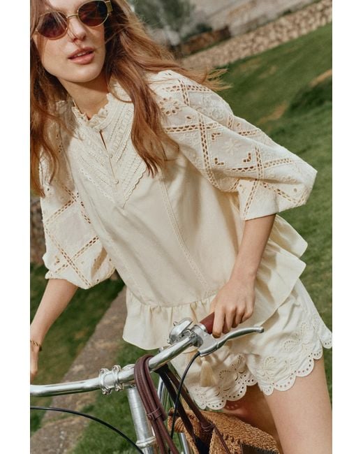 Fabrique Green Nina's Openwork Embroidery Blouse