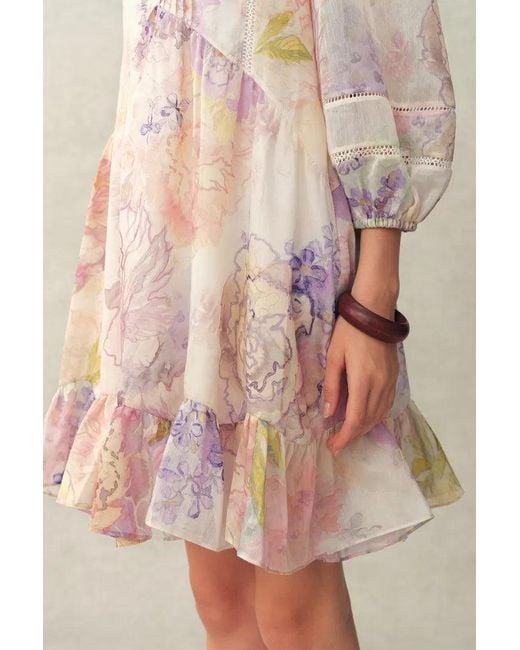 Fabrique Multicolor Yori Handpainted Wavy Ruffle Babydoll Dress