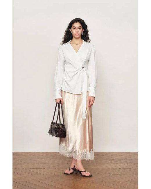 Fabrique Natural Bianca Hand Stitch Ruched-Waist Shirt