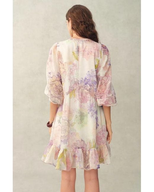 Fabrique Multicolor Yori Handpainted Wavy Ruffle Babydoll Dress