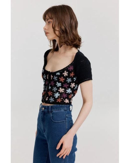 Fabrique Blue Daisy Handcrafted Flora Crochet Top