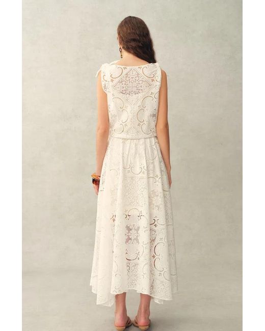 Fabrique Natural Nellie Cutwork Embroidered Scarf Tie Layered Sleeveless Dress