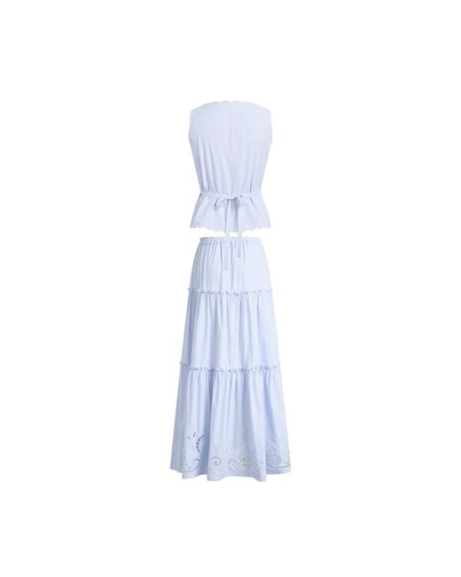 Fabrique Blue Lone Striped Embroidered Sleeveless Lace Trim Cami Top And Skirt Set