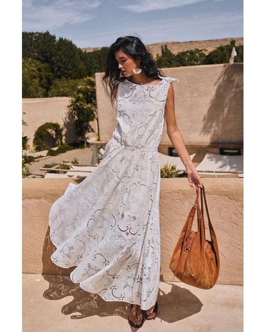 Fabrique Natural Nellie Cutwork Embroidered Scarf Tie Layered Sleeveless Dress