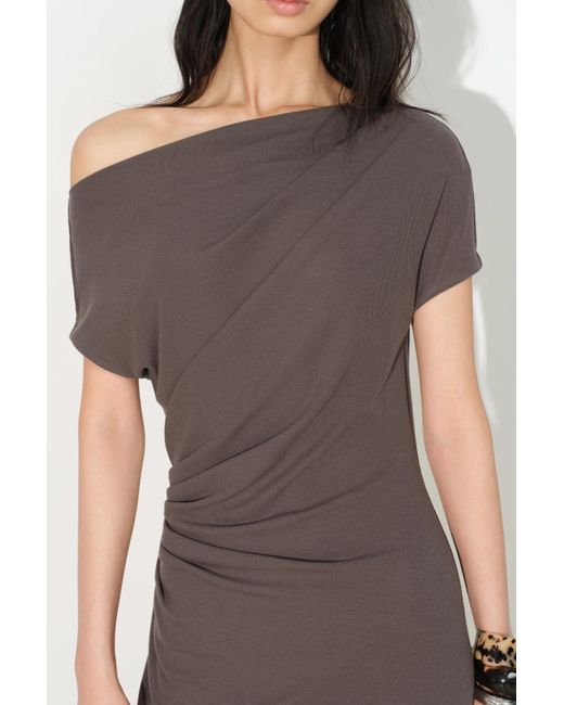 Fabrique Gray Hazel Draped Off Shoulder Dress