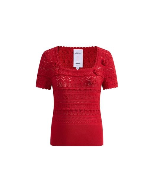Fabrique Red Leyla 3D Floral Short Sleeve Top
