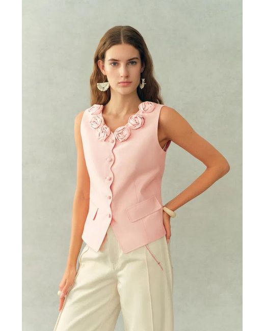 Fabrique Green Cloris 3D Floral Neckline Sleeveless Vest Top