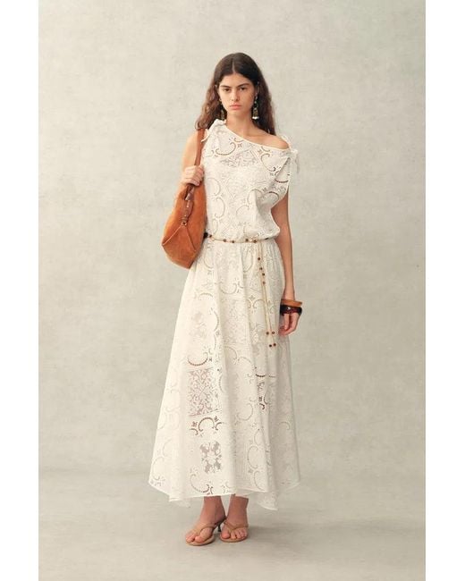 Fabrique Natural Nellie Cutwork Embroidered Scarf Tie Layered Sleeveless Dress