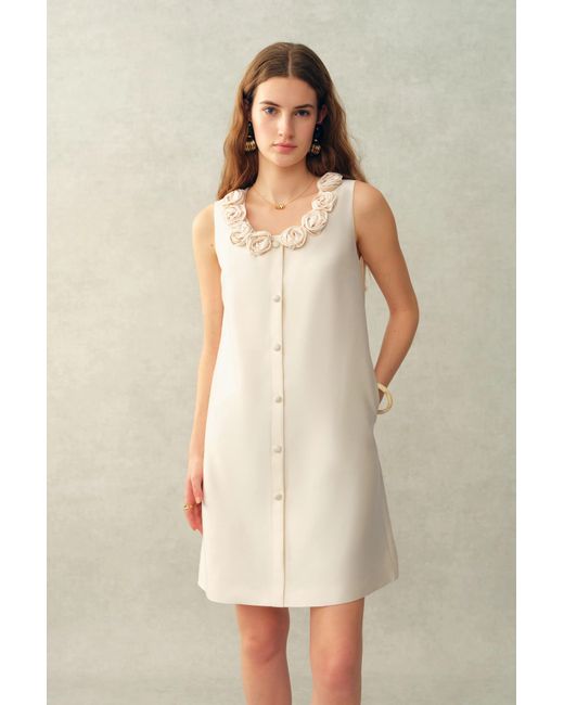 Fabrique Natural Yazmin 3D Floral Neckline Dress