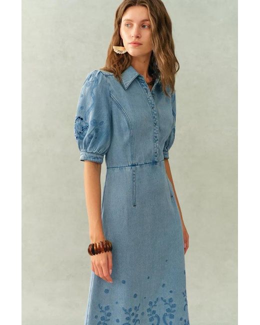 Fabrique Blue Vinetta Puff Sleeve Dress