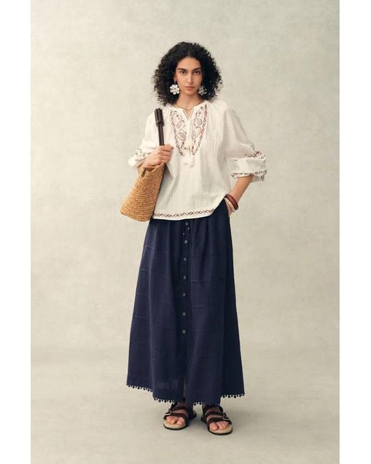 Fabrique Blue Siena Smocked Tie Front Bandeau Top And Maxi Skirt Set