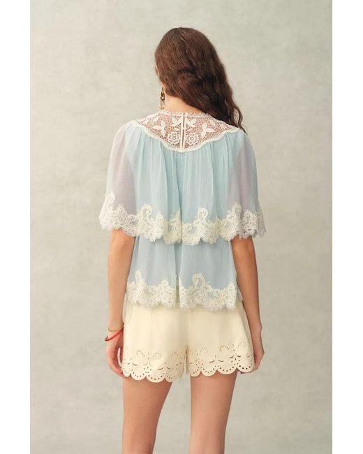 Fabrique Natural Sophia Lace Embroidery Summer Cape Short Sleeve Blouse