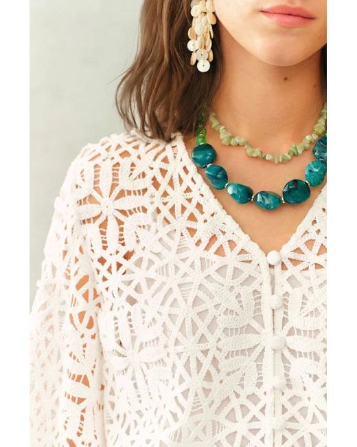 Fabrique Natural Amara Openwork V Neck Cardigan
