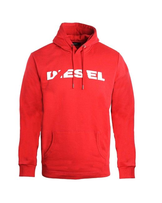 DIESEL Cotton Sgnebro Ripped Brand Logo Red Hoodie for Men - Lyst