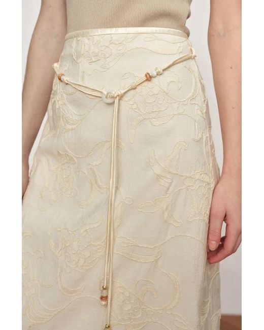 Fabrique Natural Korin Koi Embroidered Tie-Waist Skirt