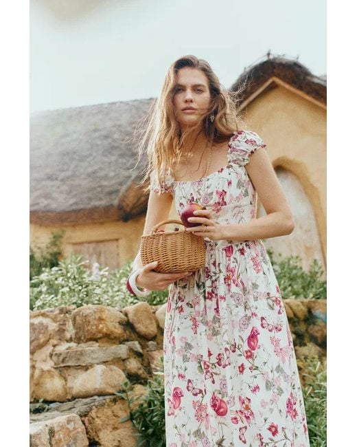 Fabrique Multicolor Rosalina Smocked Pomegranate Print Strap Dress