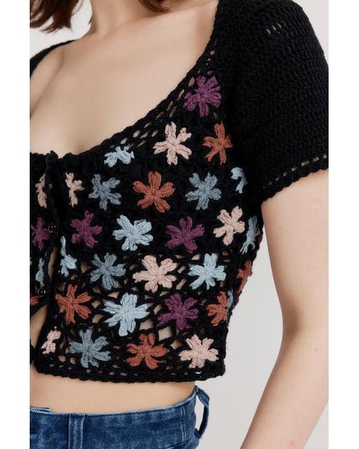 Fabrique Blue Daisy Handcrafted Flora Crochet Top