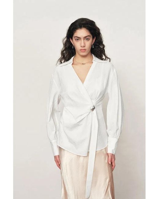 Fabrique Natural Bianca Hand Stitch Ruched-Waist Shirt