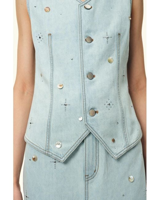 Fabrique Blue Jean Handwork Bead Denim Vest Top