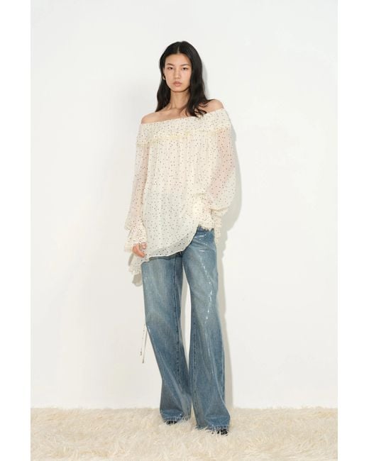 Fabrique Blue Severine Ruffle Polka Dot Blouse