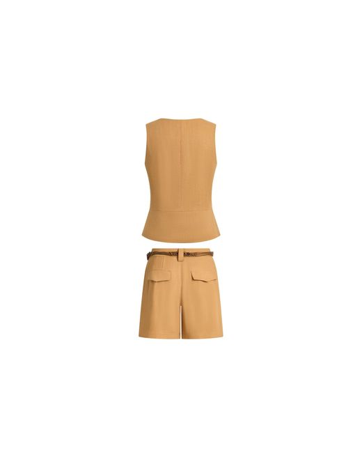 Fabrique Natural Suzane Handwork Stitched Scalloped Trim Sleeveless Top And Shorts Set