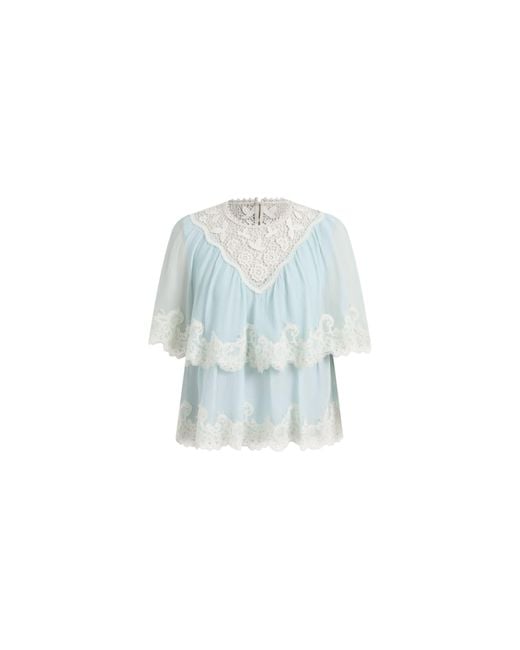 Fabrique Natural Sophia Lace Embroidery Summer Cape Short Sleeve Blouse