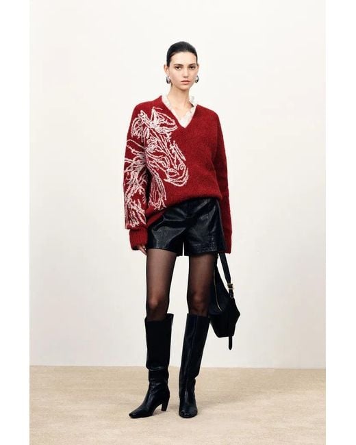Fabrique Red Parker V Neck Horse Sweater