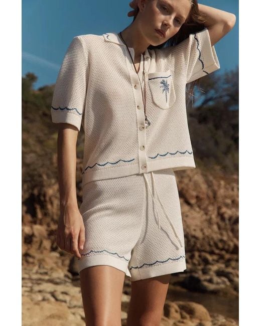 Fabrique Natural Oriel Palm Handworked Embroidery Buttoned Cardigan And Shorts Set
