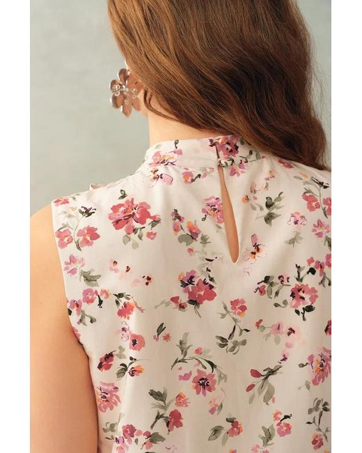 Fabrique Natural Thea Bow Tie Hand Painted Floral Sleeveless A Line Dress