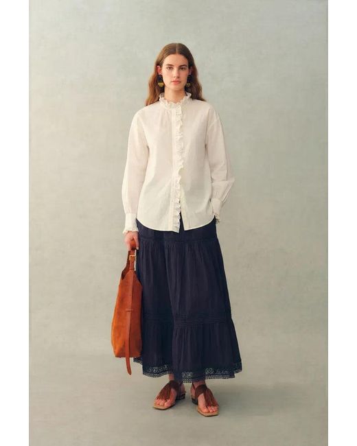 Fabrique Blue Cecilia Sand-Washed Ruffle-Trim French Blouse