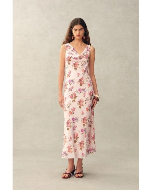 Fabrique Pink Fraye Floral Cowl Neck Sleeveless Dress