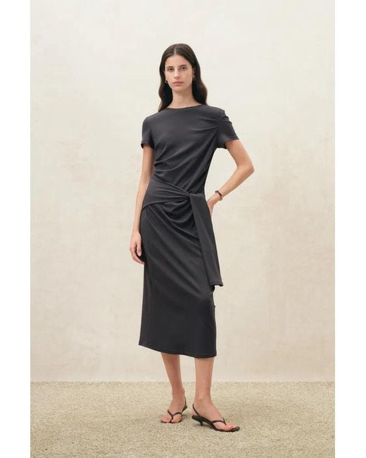 Fabrique Natural Isla Ruched Tie Front T-Shirt Dress