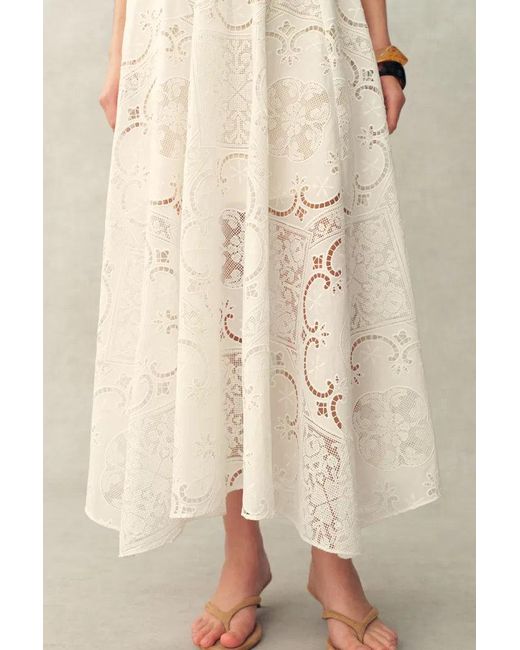 Fabrique Natural Nellie Cutwork Embroidered Scarf Tie Layered Sleeveless Dress