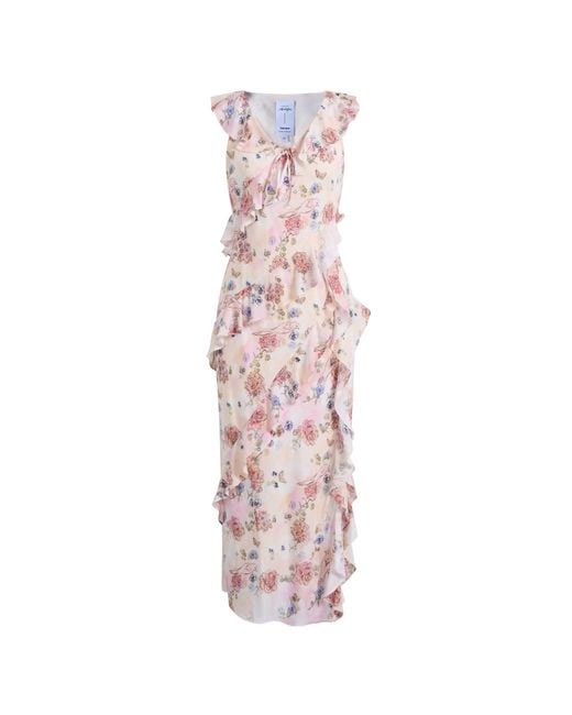 Fabrique Natural Alice Handpainted Floral Bias Cut Ruffed Sleeveless Dress