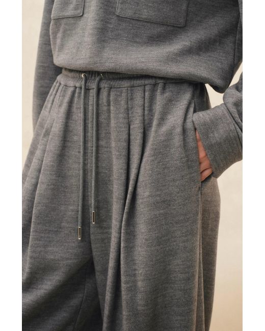 Fabrique Gray Miranda Pleated Drawstring Wide Leg Pants