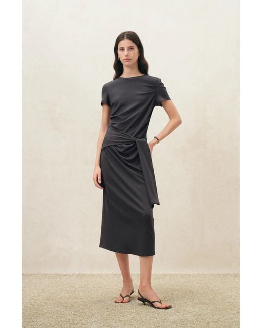 Fabrique Natural Isla Ruched Tie Front T-Shirt Dress