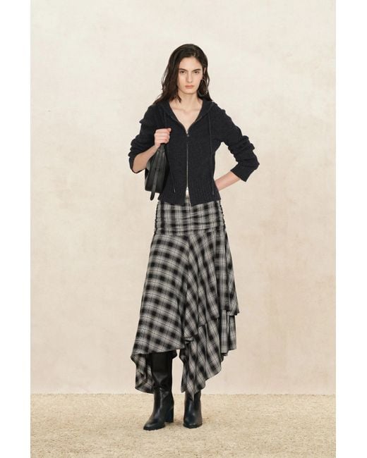 Fabrique Black Gracie Ruched Asymmetric Plaid Skirt