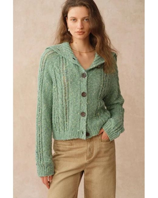 Fabrique Green Rosalina Convertible Shawl Collar Cardigan