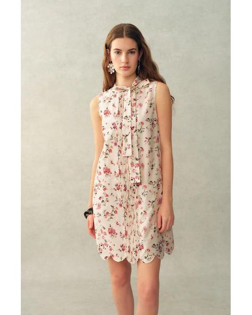 Fabrique Natural Thea Bow Tie Hand Painted Floral Sleeveless A Line Dress