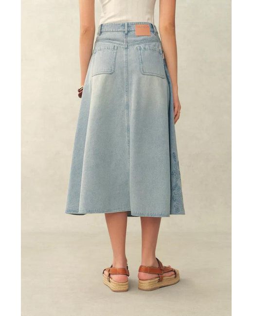 Fabrique Blue Perla Embossed Flowers Sleeveless Round Neck Top And Skirt Matching Set