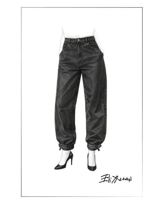 Fabrique Black Lila Cinch Hem Barrel Leg Jeans