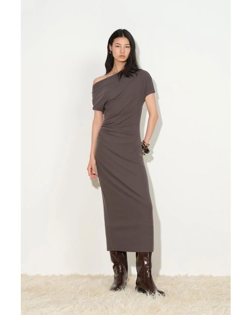 Fabrique Gray Hazel Draped Off Shoulder Dress