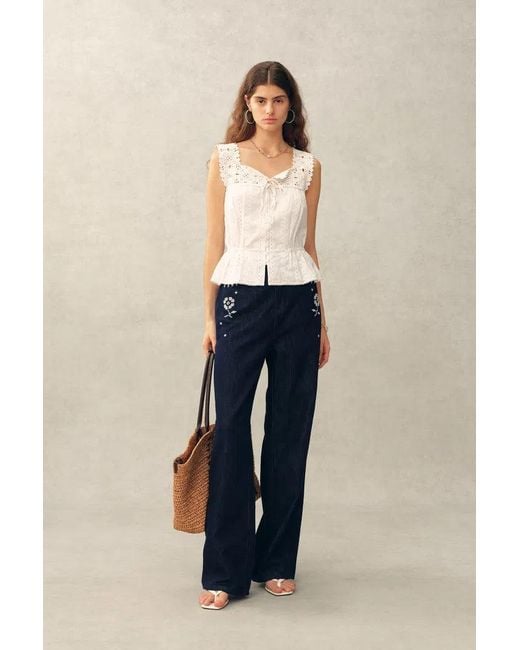 Fabrique Blue Sophia Hand Crochet Cinched Waist Sleeveless Top